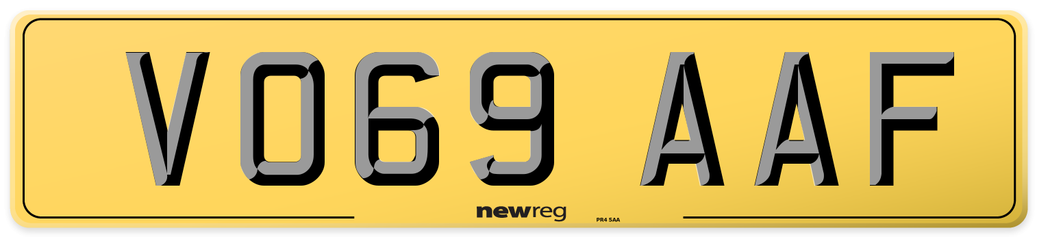 VO69 AAF Rear Number Plate