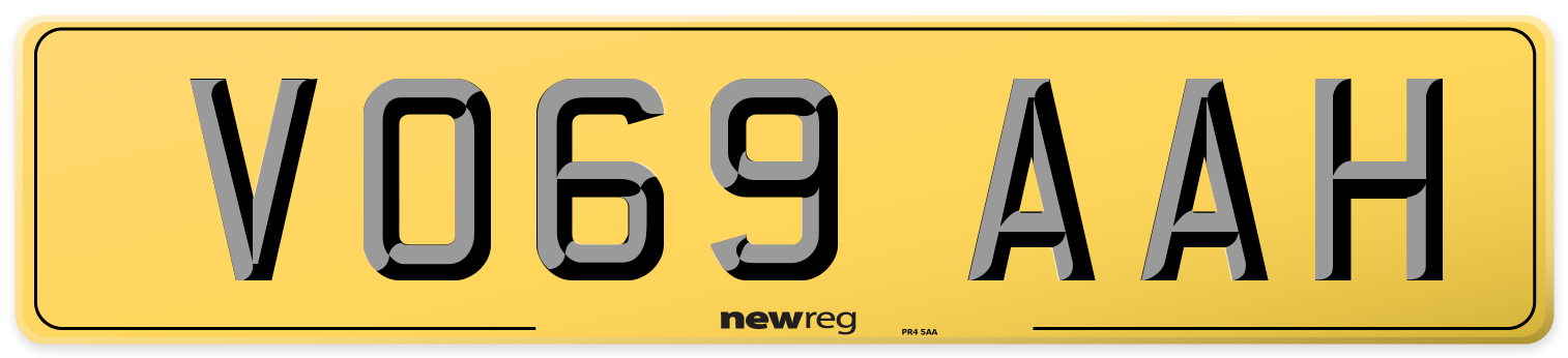 VO69 AAH Rear Number Plate