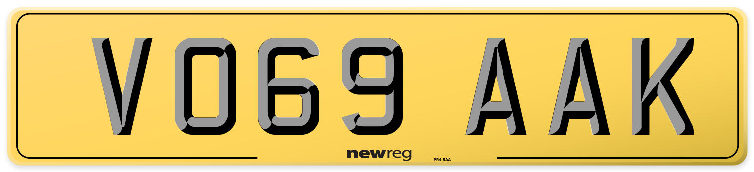 VO69 AAK Rear Number Plate