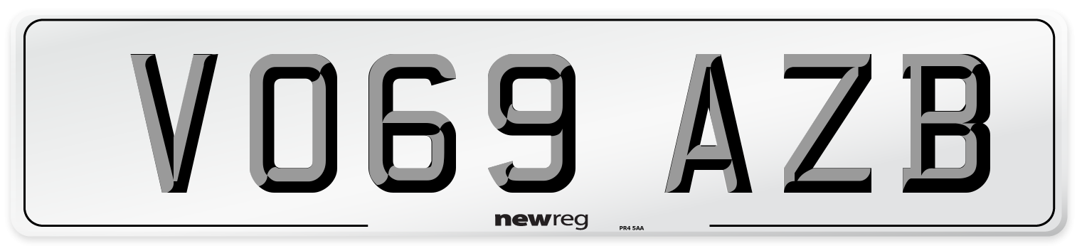 VO69 AZB Front Number Plate