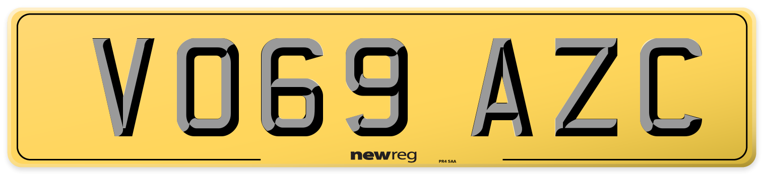 VO69 AZC Rear Number Plate