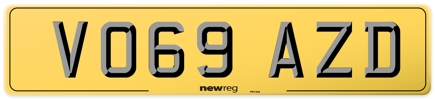 VO69 AZD Rear Number Plate