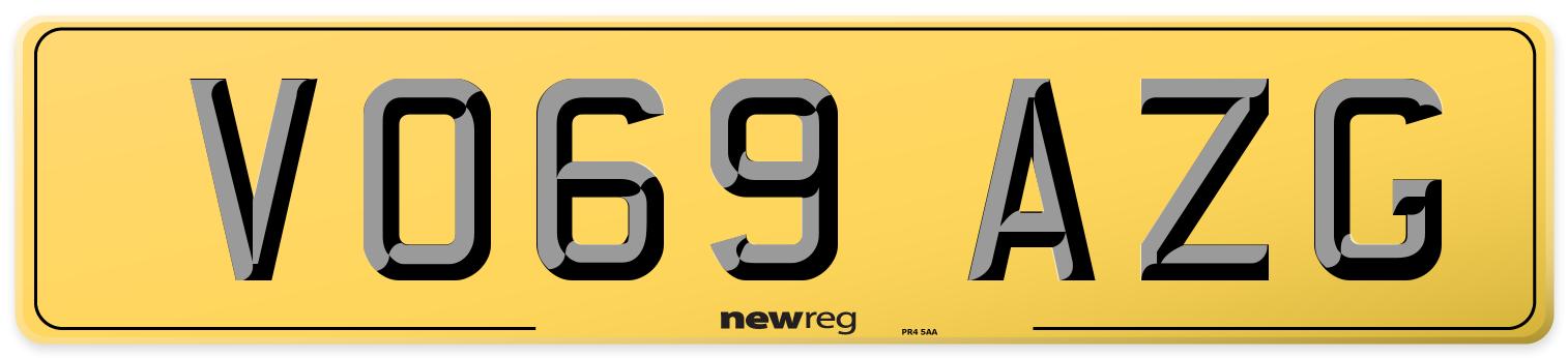 VO69 AZG Rear Number Plate