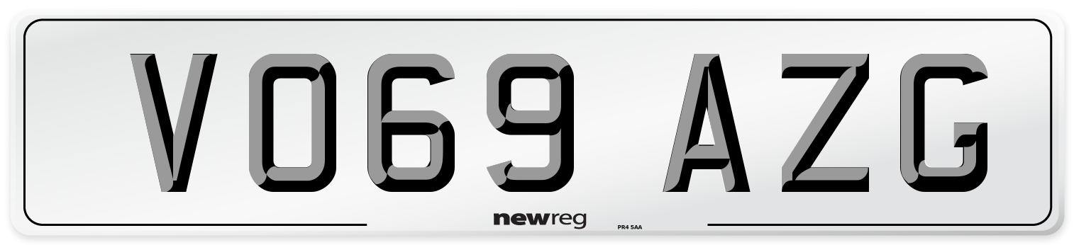 VO69 AZG Front Number Plate