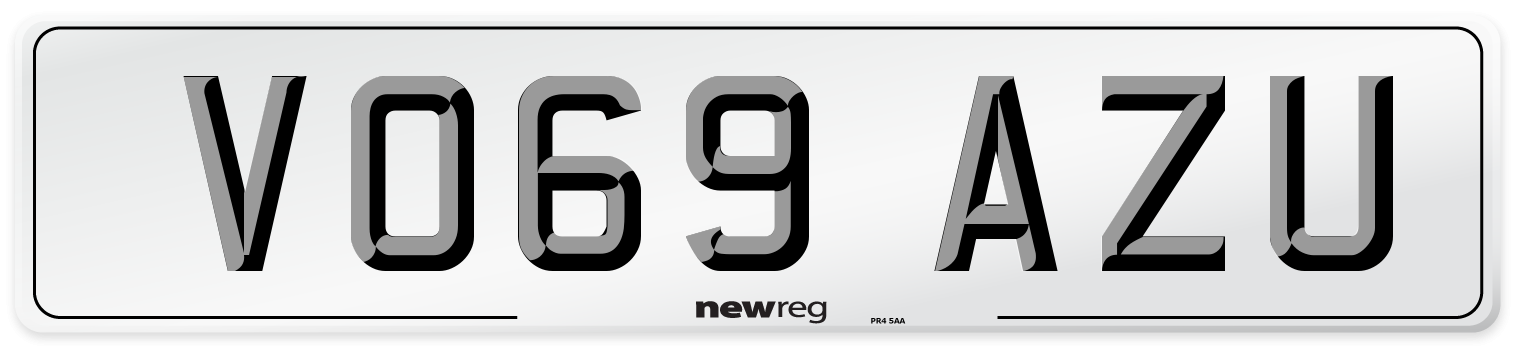 VO69 AZU Front Number Plate