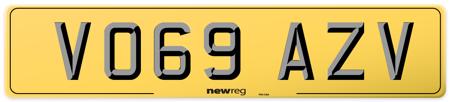 VO69 AZV Rear Number Plate