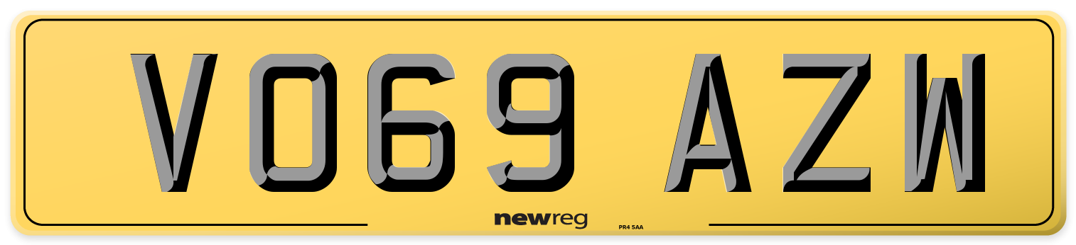 VO69 AZW Rear Number Plate