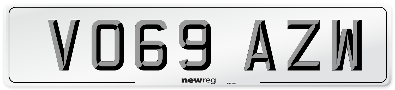 VO69 AZW Front Number Plate