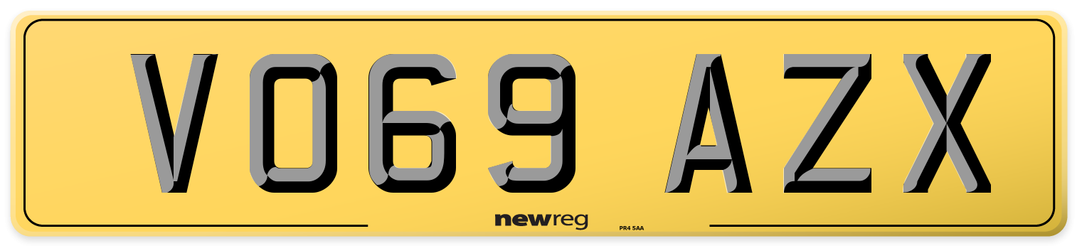 VO69 AZX Rear Number Plate