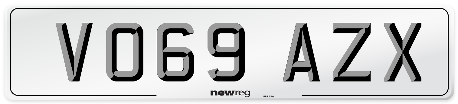 VO69 AZX Front Number Plate