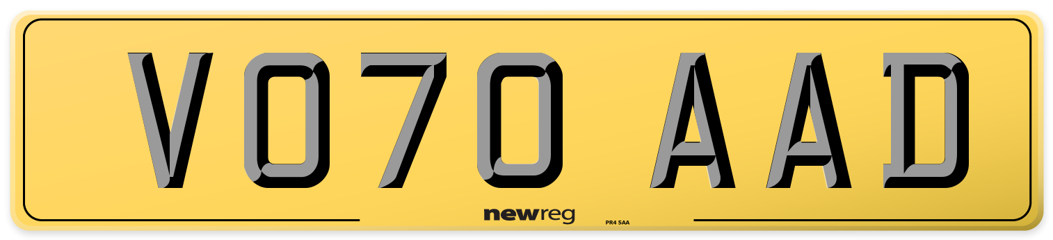 VO70 AAD Rear Number Plate