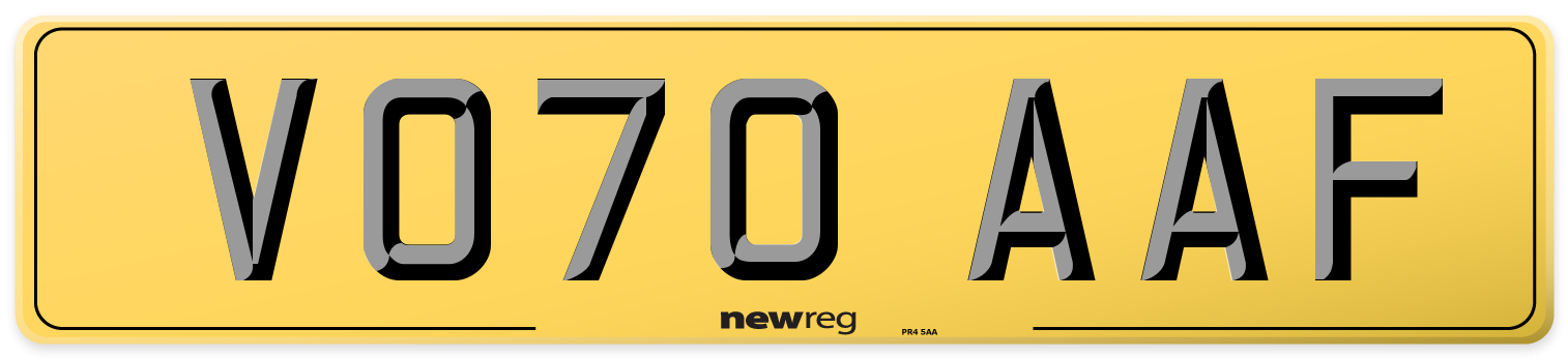 VO70 AAF Rear Number Plate