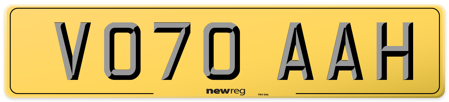 VO70 AAH Rear Number Plate