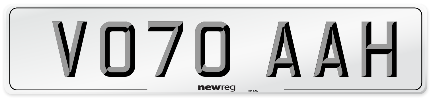 VO70 AAH Front Number Plate