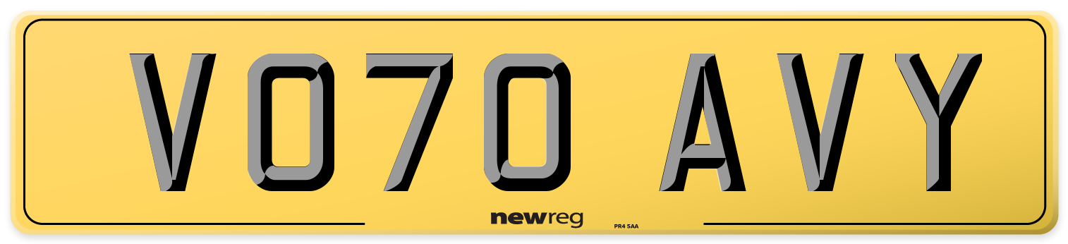VO70 AVY Rear Number Plate