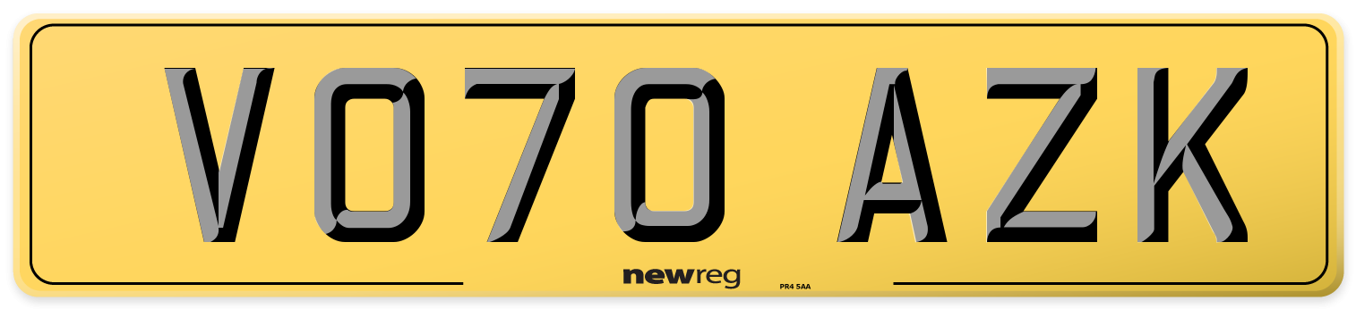 VO70 AZK Rear Number Plate