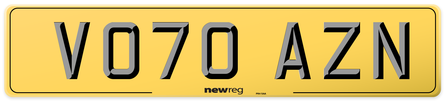 VO70 AZN Rear Number Plate