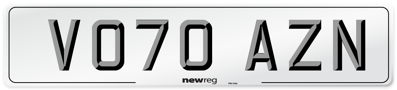 VO70 AZN Front Number Plate