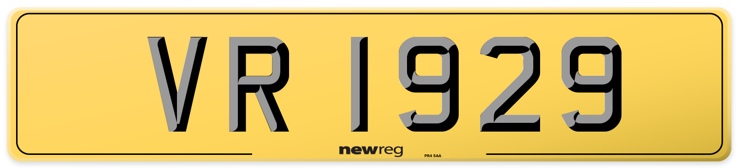 VR 1929 Rear Number Plate