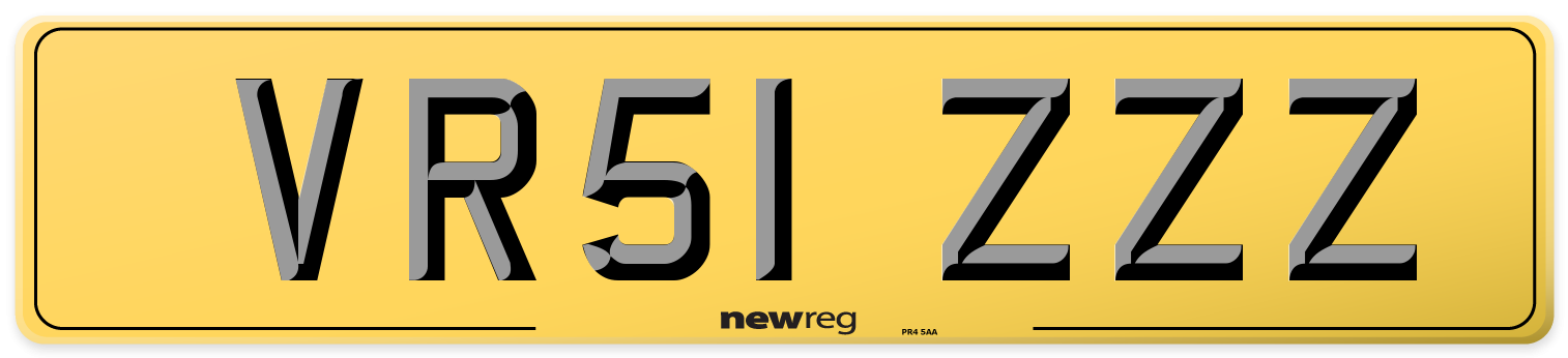 VR51 ZZZ Rear Number Plate