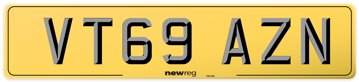 VT69 AZN Rear Number Plate