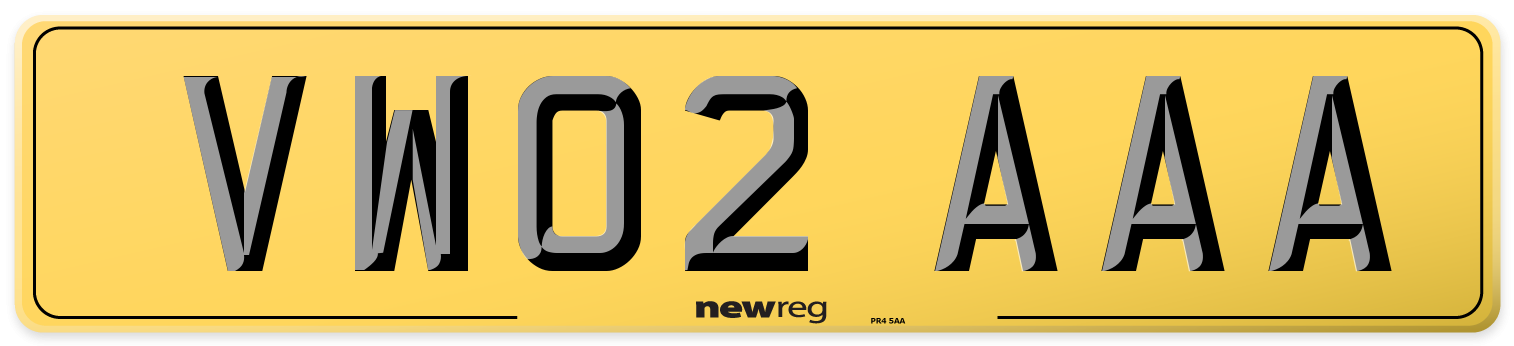 VW02 AAA Rear Number Plate