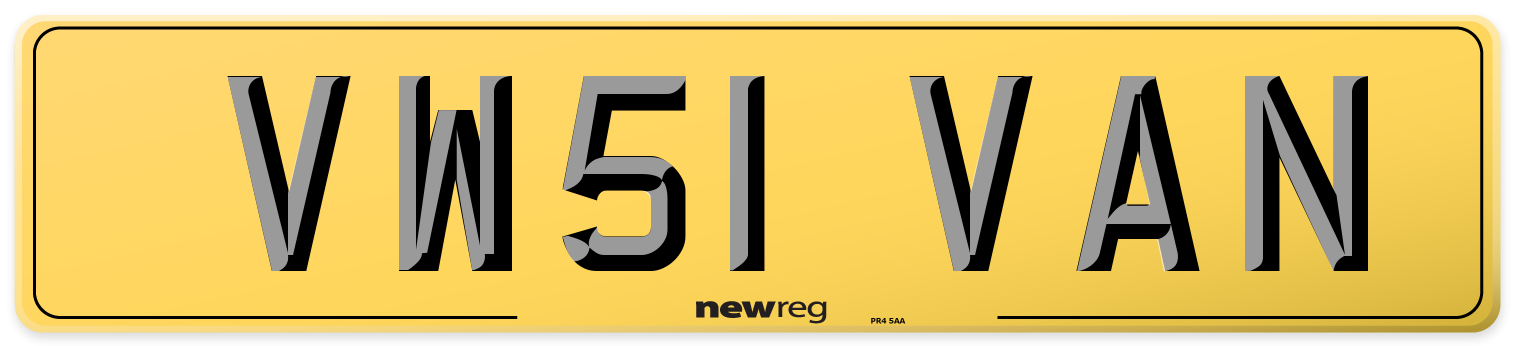 VW51 VAN Rear Number Plate