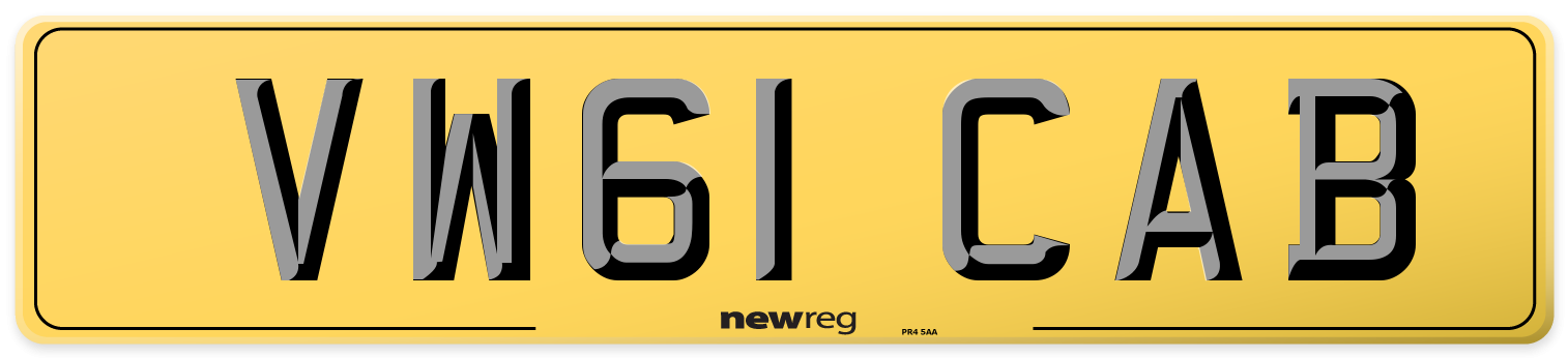VW61 CAB Rear Number Plate