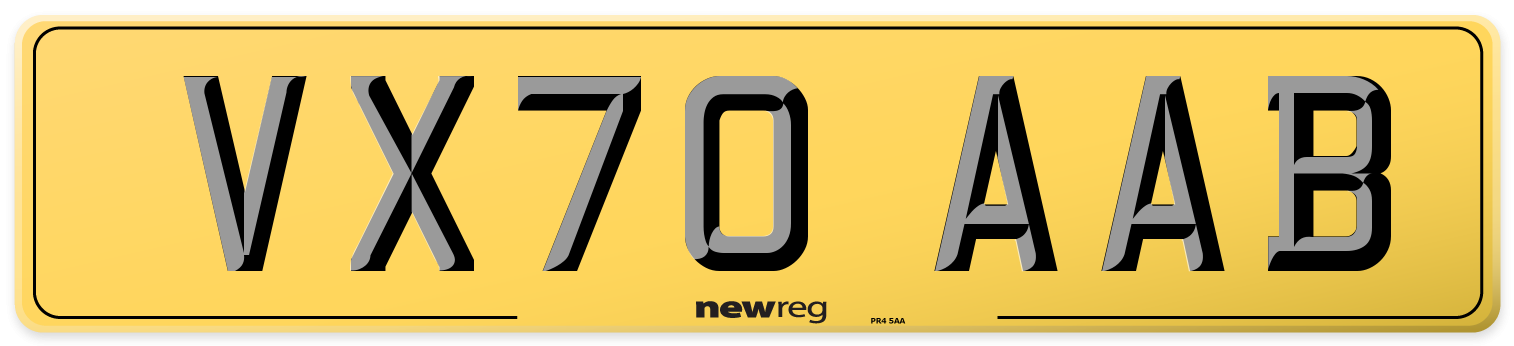 VX70 AAB Rear Number Plate