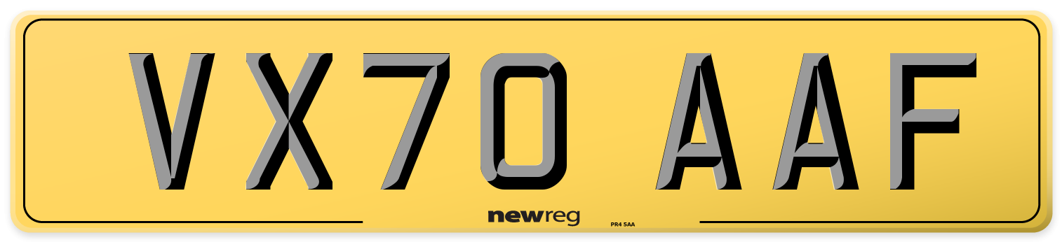 VX70 AAF Rear Number Plate