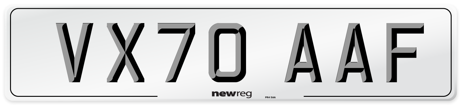 VX70 AAF Front Number Plate