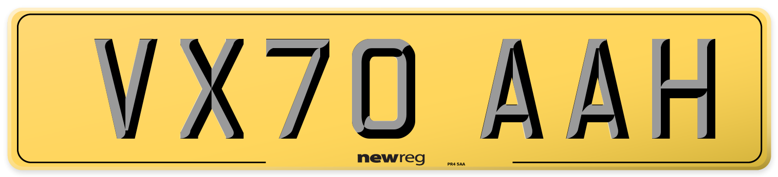 VX70 AAH Rear Number Plate