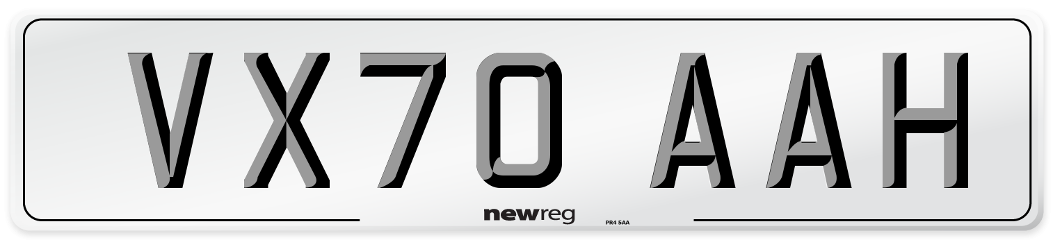 VX70 AAH Front Number Plate