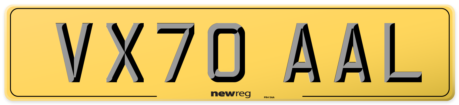 VX70 AAL Rear Number Plate