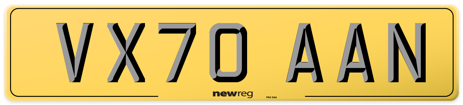 VX70 AAN Rear Number Plate