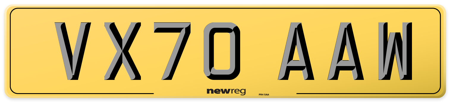 VX70 AAW Rear Number Plate