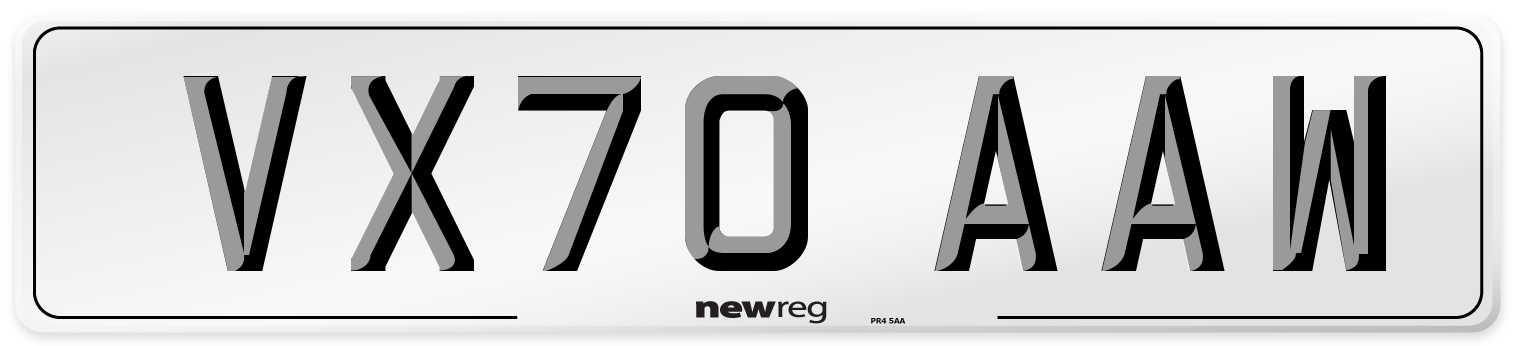 VX70 AAW Front Number Plate