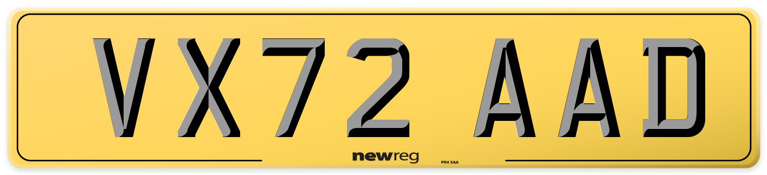 VX72 AAD Rear Number Plate