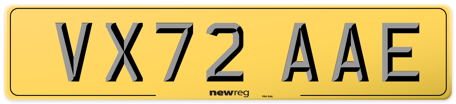 VX72 AAE Rear Number Plate