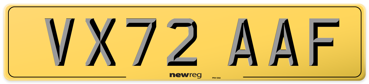 VX72 AAF Rear Number Plate