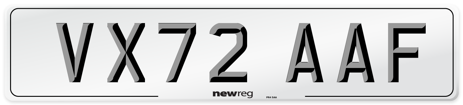 VX72 AAF Front Number Plate