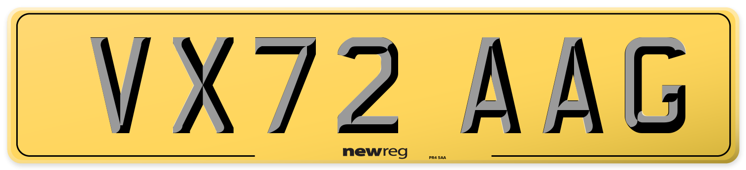 VX72 AAG Rear Number Plate