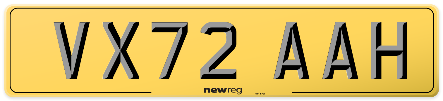 VX72 AAH Rear Number Plate
