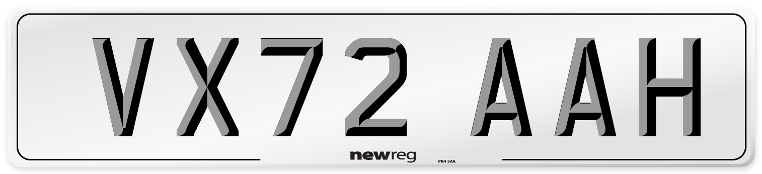 VX72 AAH Front Number Plate