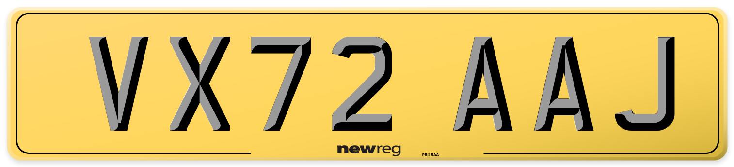 VX72 AAJ Rear Number Plate
