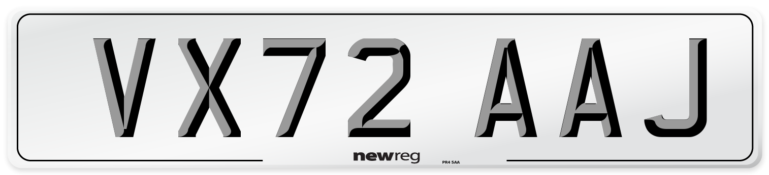 VX72 AAJ Front Number Plate