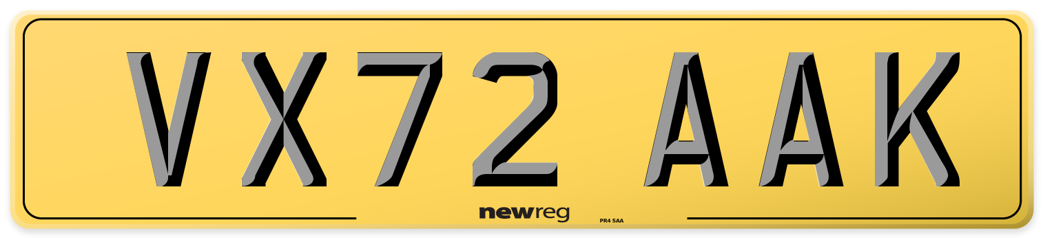 VX72 AAK Rear Number Plate