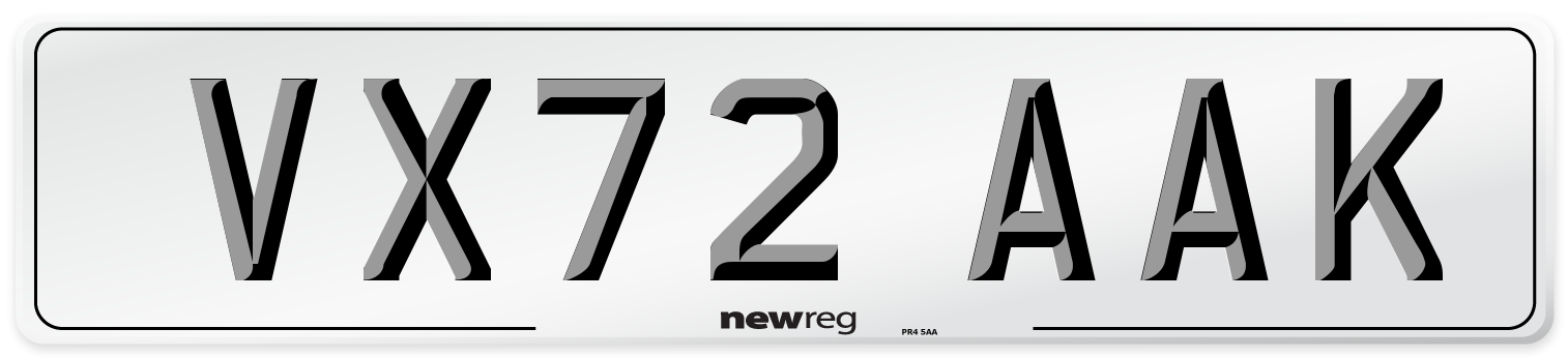 VX72 AAK Front Number Plate