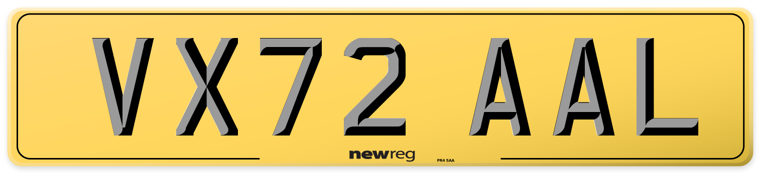 VX72 AAL Rear Number Plate