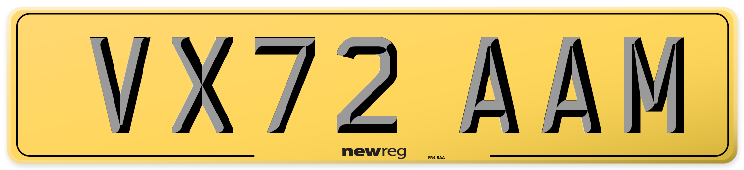 VX72 AAM Rear Number Plate